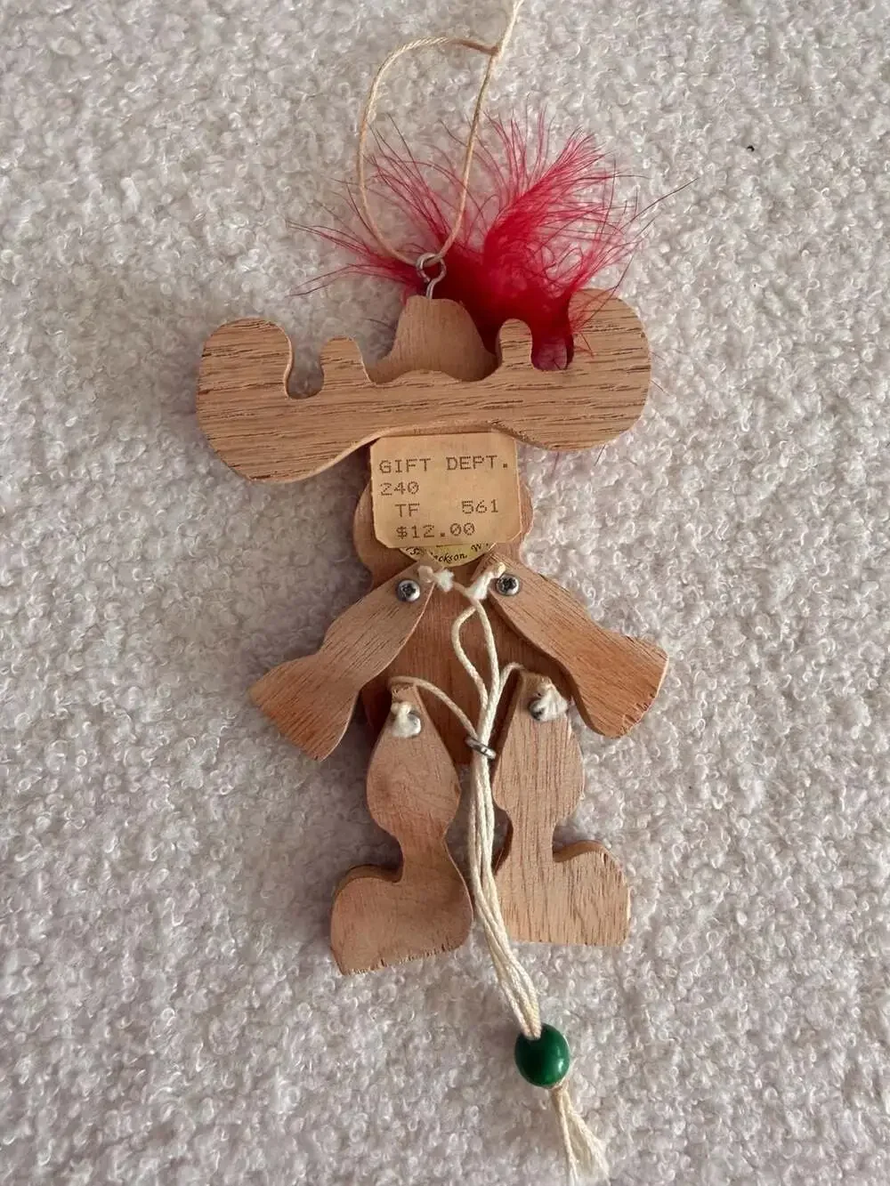Vintage Nostalgia Wooden Moose Hanging Christmas Ornament Yellowstone 1991